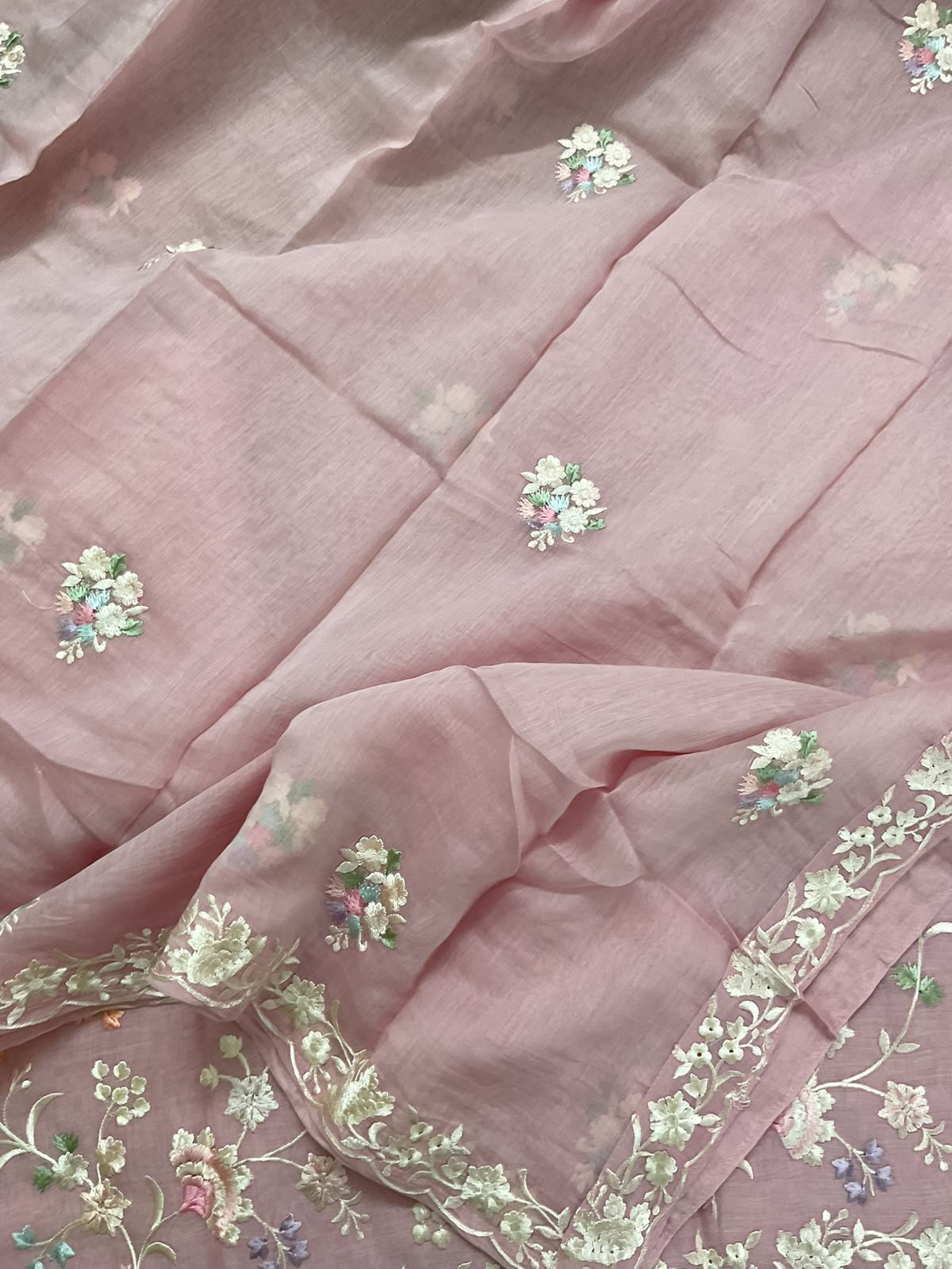 Pure Mul Chanderi Embroidered Suit - Pink