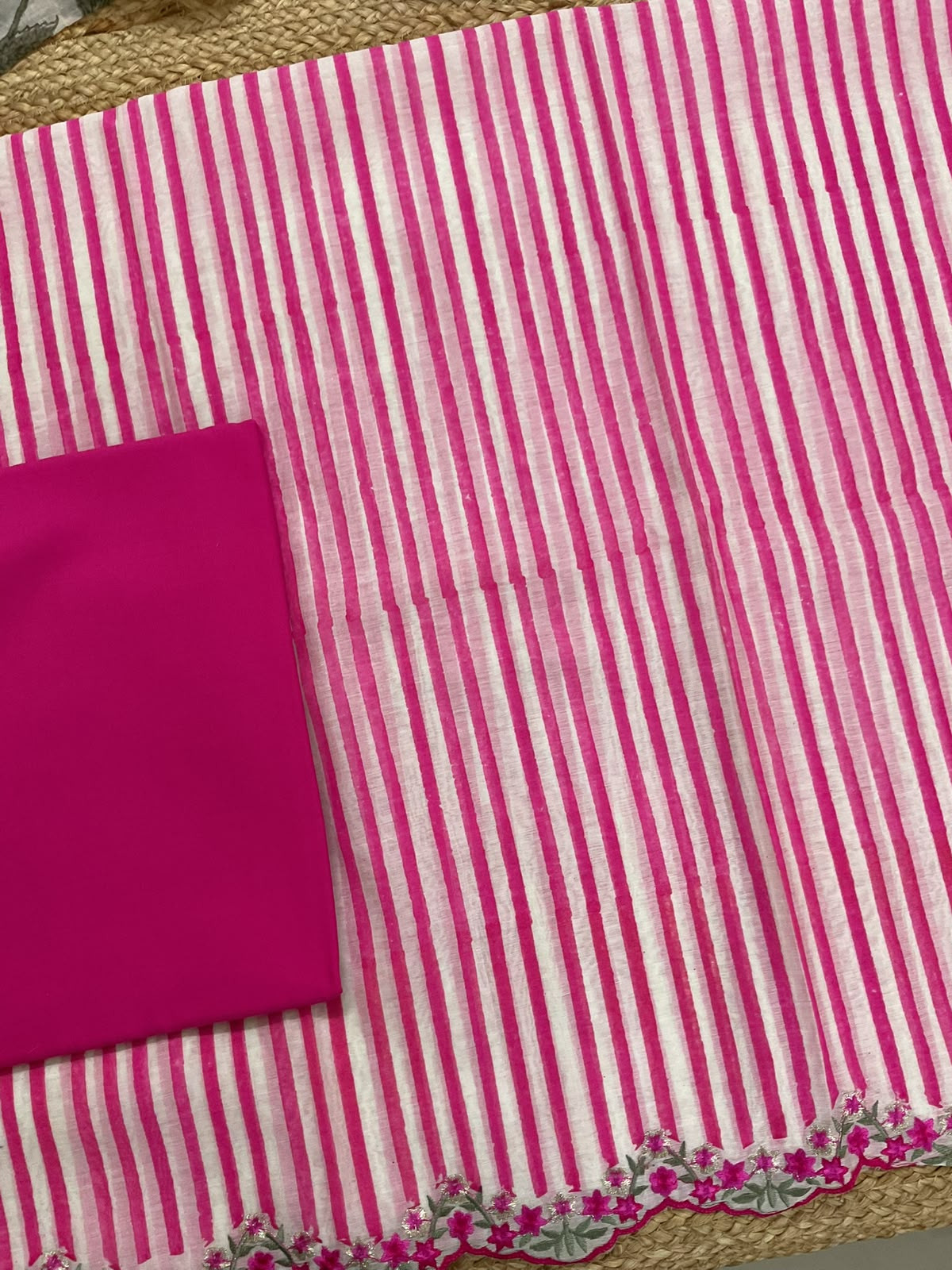 Pure Chanderi Printed Embroidered Suit - Pink