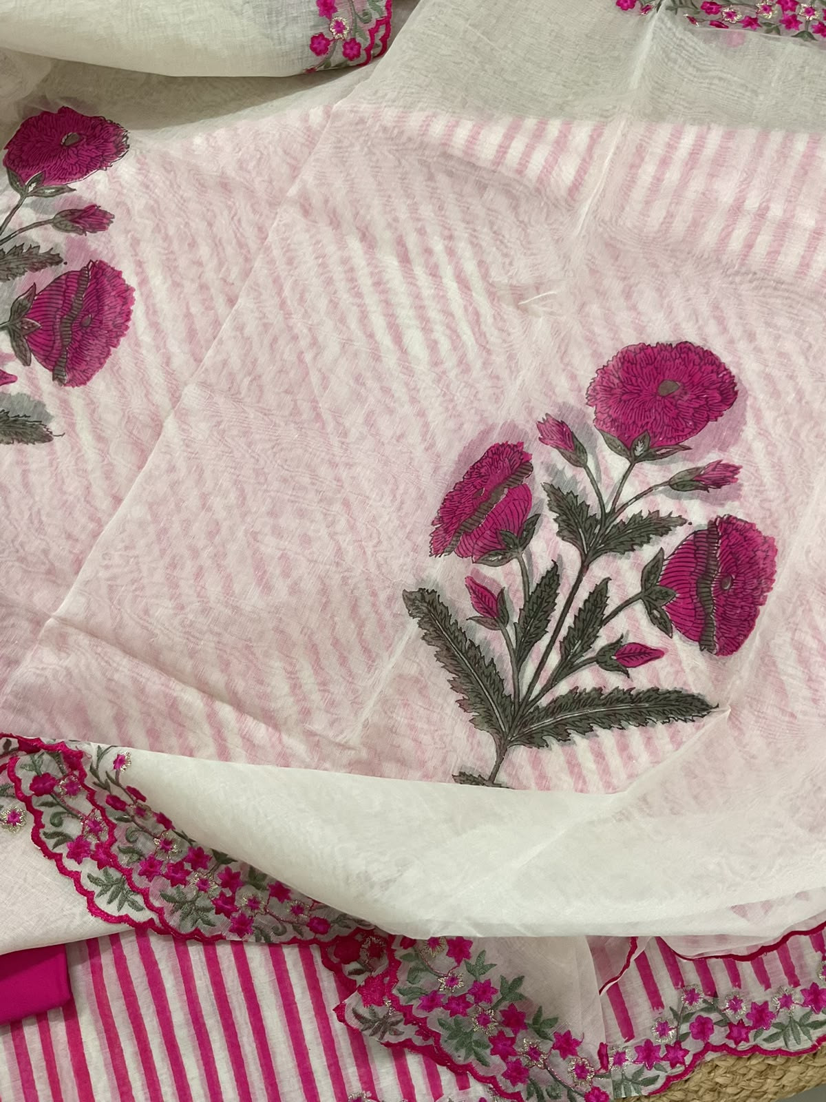 Pure Chanderi Printed Embroidered Suit - Pink