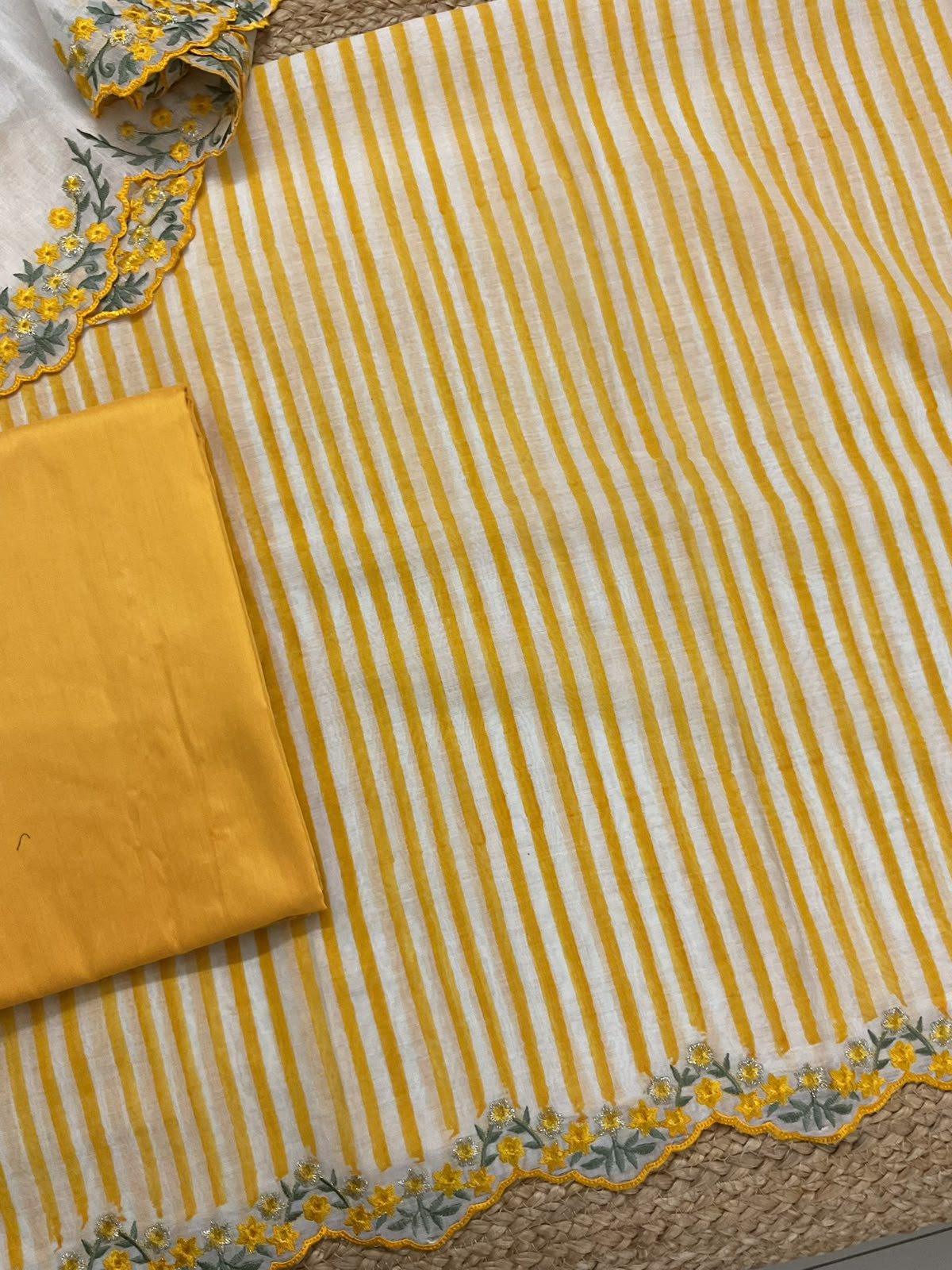 Pure Chanderi Printed Embroidered Suit - Yellow
