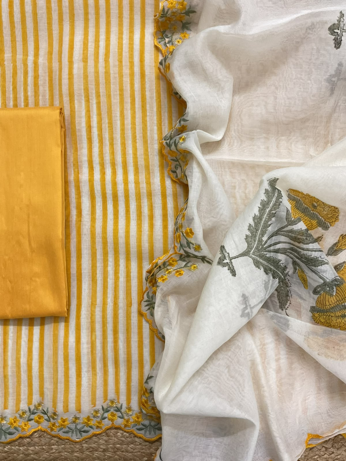 Pure Chanderi Printed Embroidered Suit - Yellow