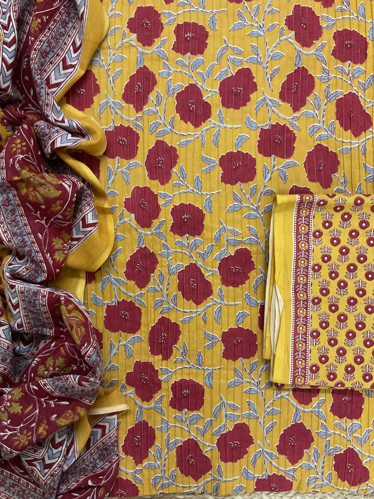 Pure Cotton Printed Pintucks Work Suit - Yellow