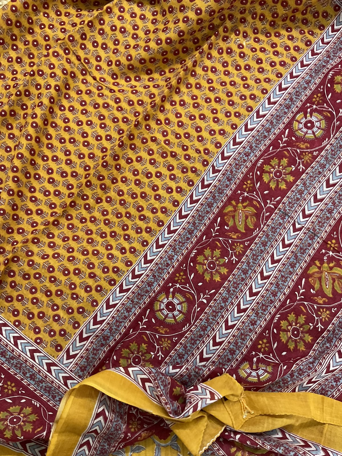 Pure Cotton Printed Pintucks Work Suit - Yellow