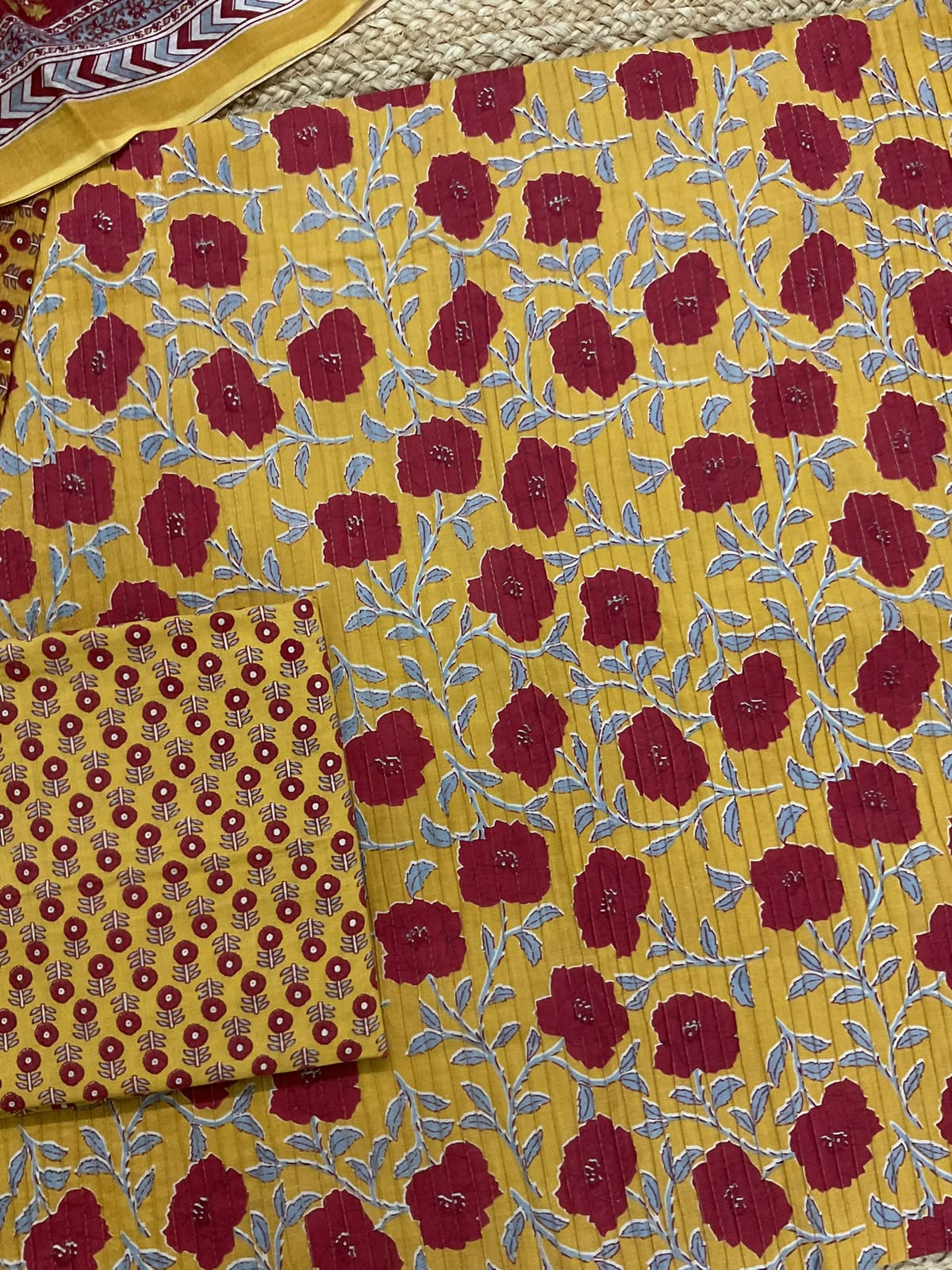 Pure Cotton Printed Pintucks Work Suit - Yellow
