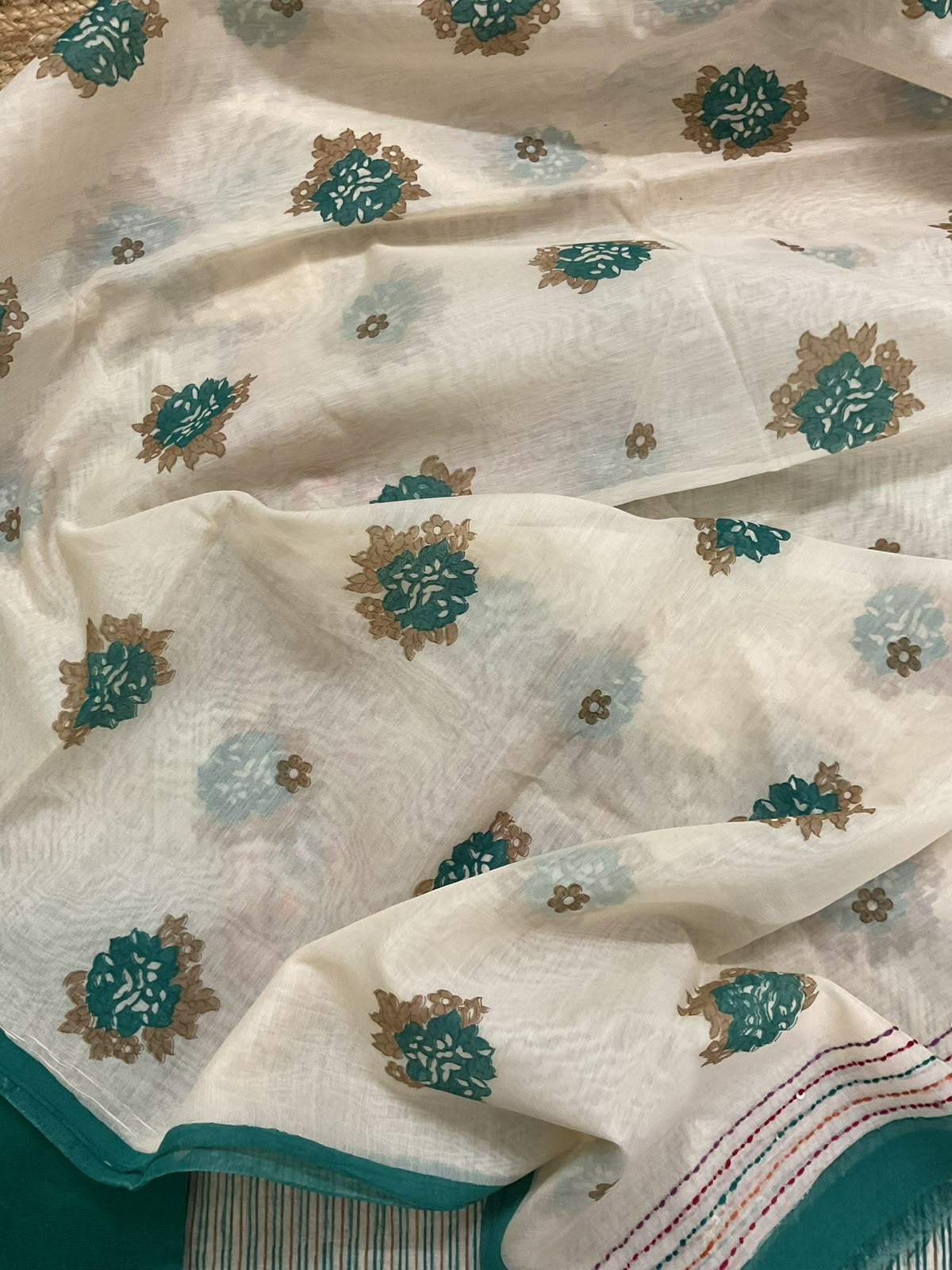 Pure Chanderi Printed Embroidered Suit - Green
