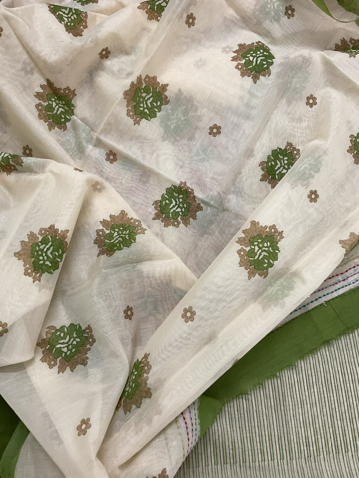 Pure Chanderi Printed Embroidered Suit - Green
