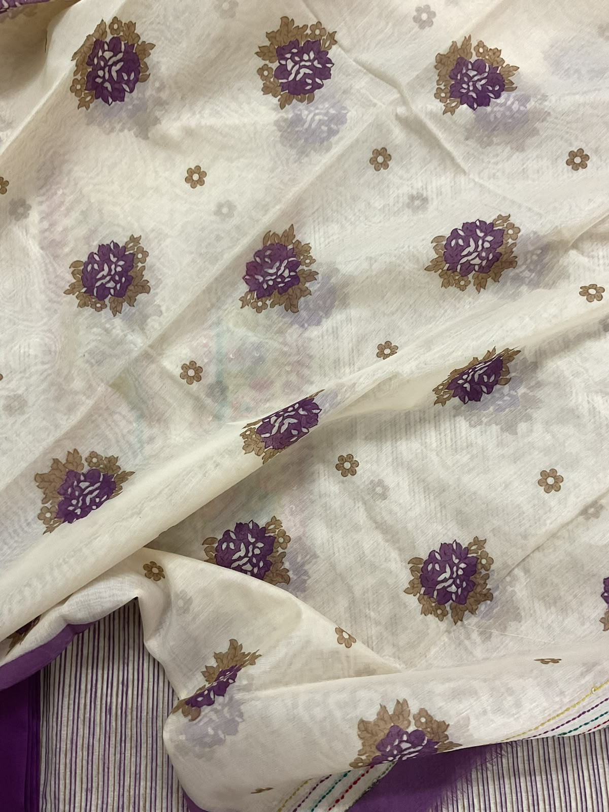 Pure Chanderi Printed Embroidered Suit - Violet