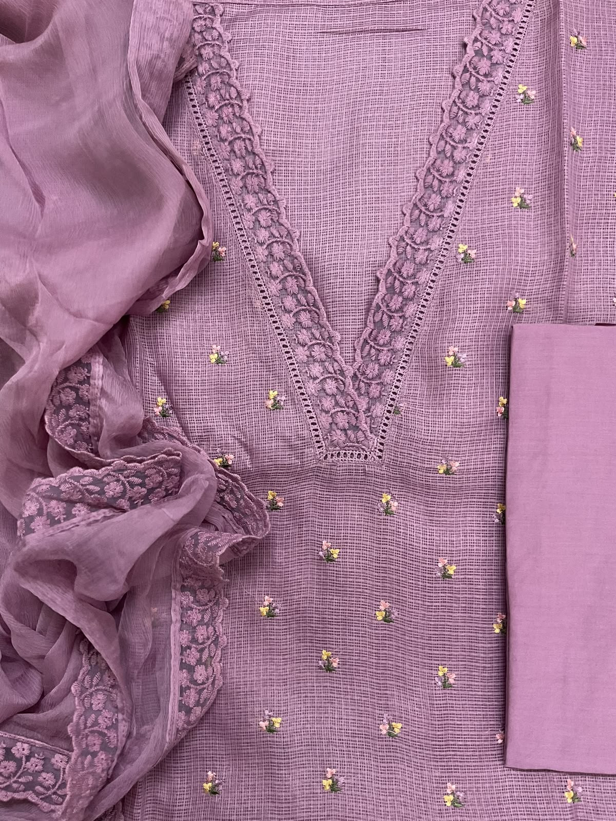 Soft Kota Silk Embroidered Suit - Mauve