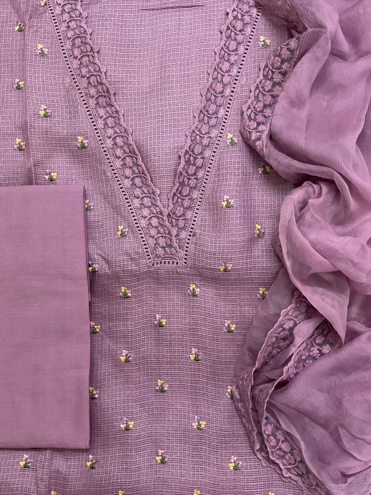 Soft Kota Silk Embroidered Suit - Mauve