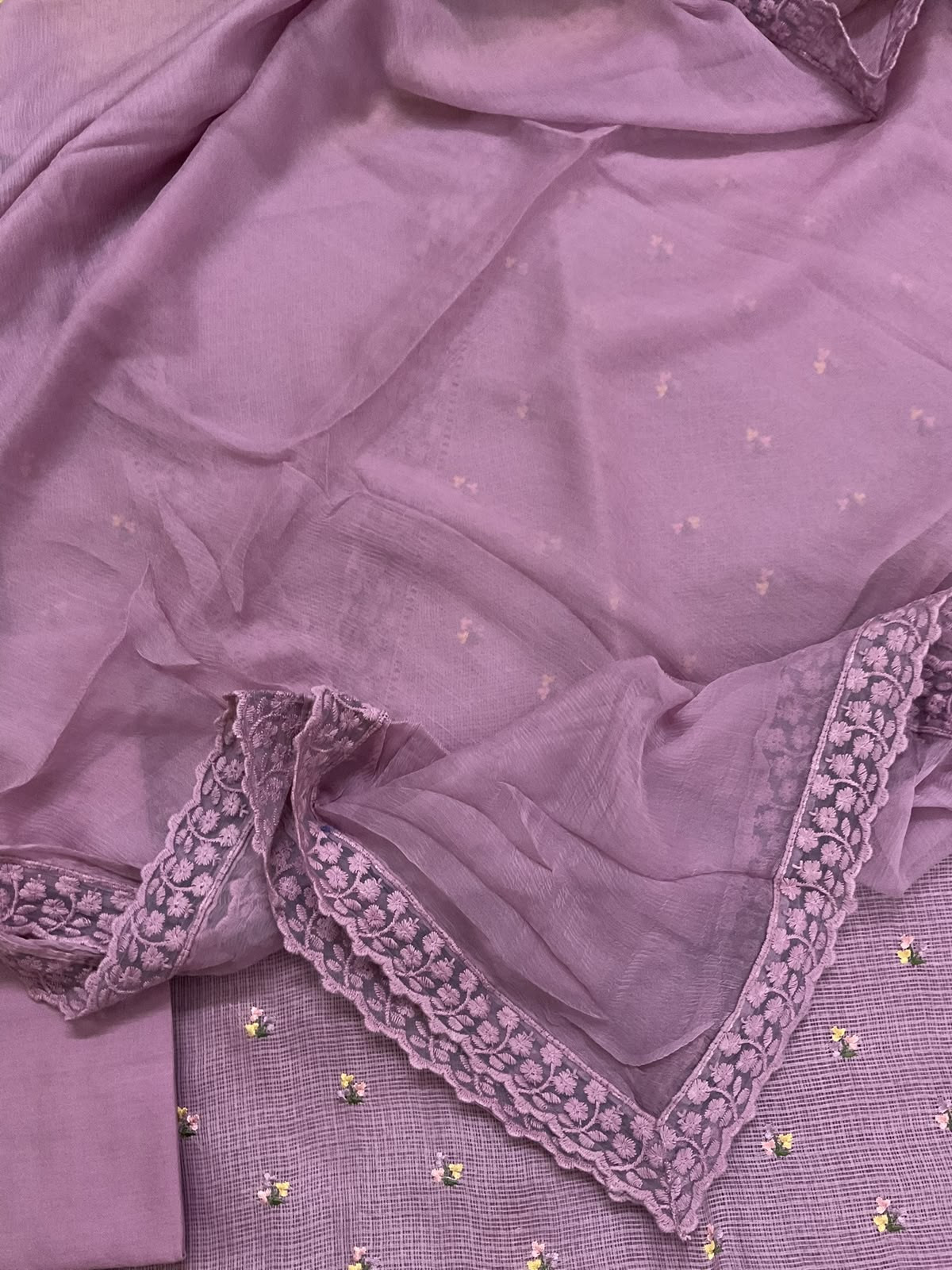 Soft Kota Silk Embroidered Suit - Mauve