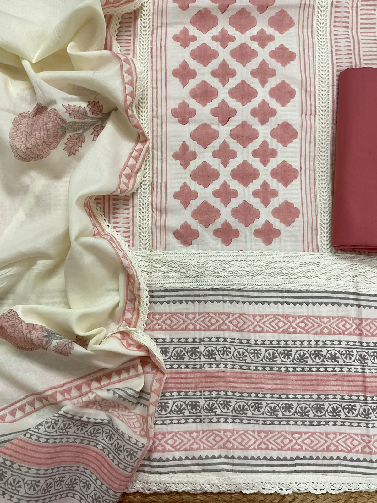 Pure Mul Cotton Printed Embroidered Suit - Peach