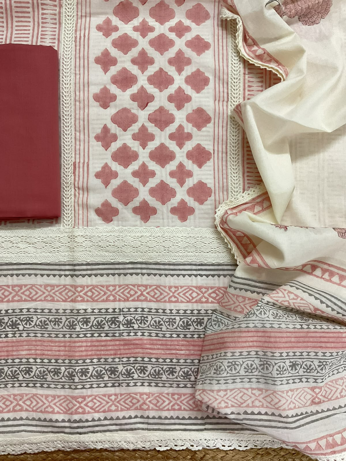 Pure Mul Cotton Printed Embroidered Suit - Peach