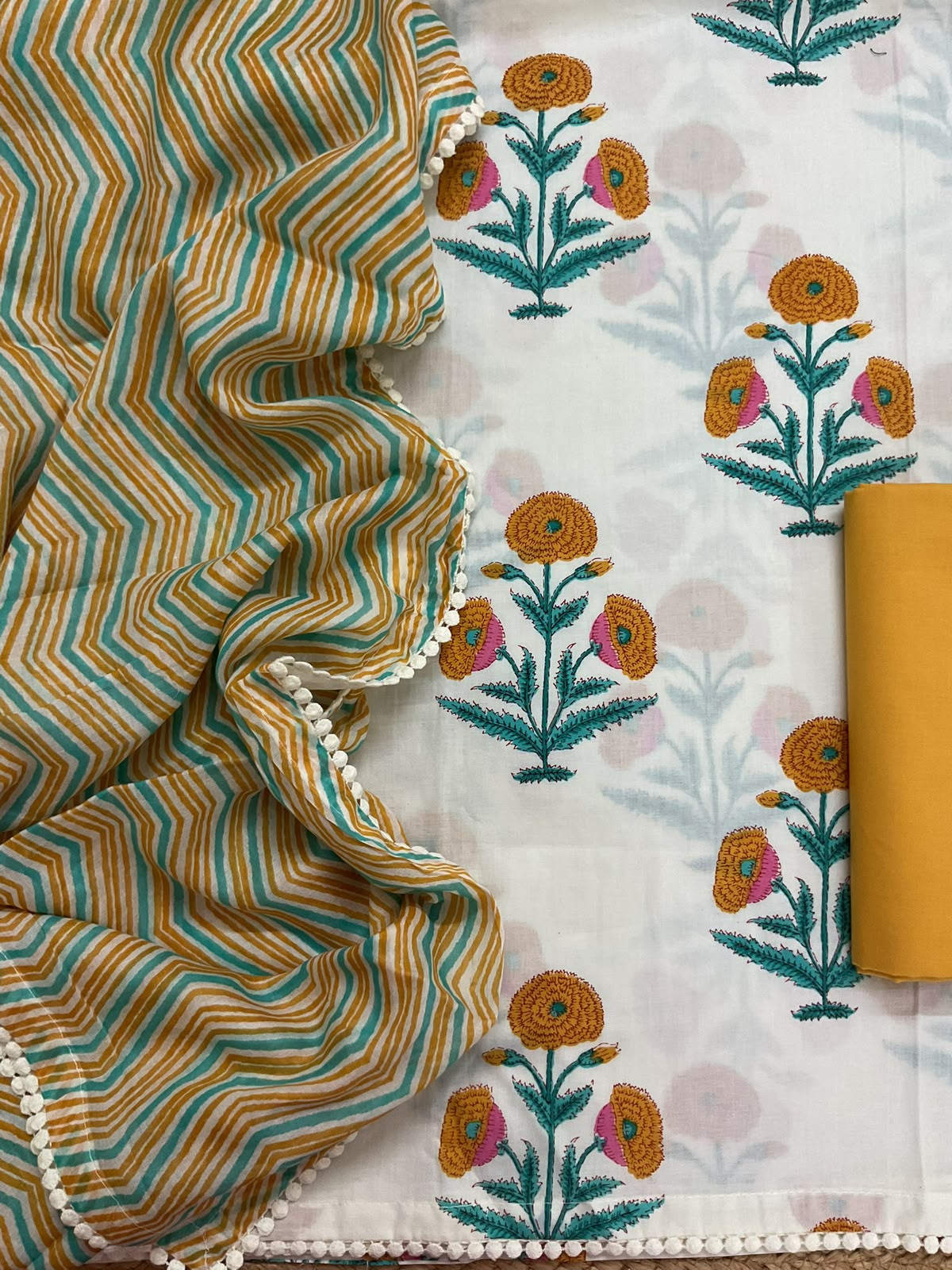 Pure Mul Cotton Printed Suit - Off White