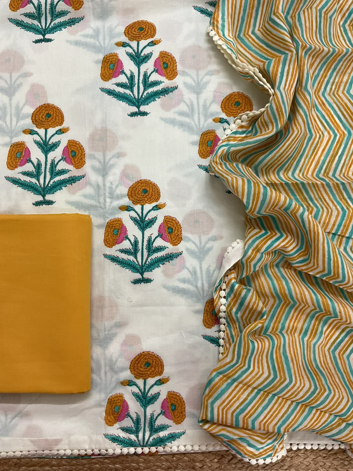 Pure Mul Cotton Printed Suit - Off White