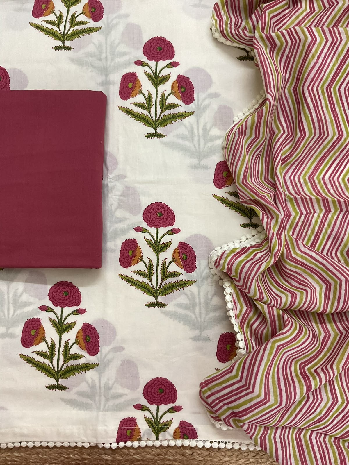 Pure Mul Cotton Printed Suit - Off White