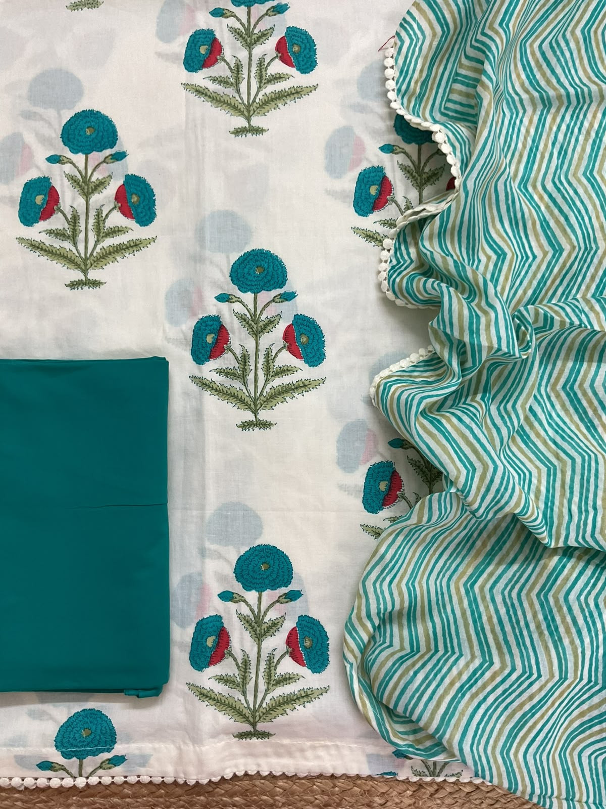 Pure Mul Cotton Printed Suit - Off White