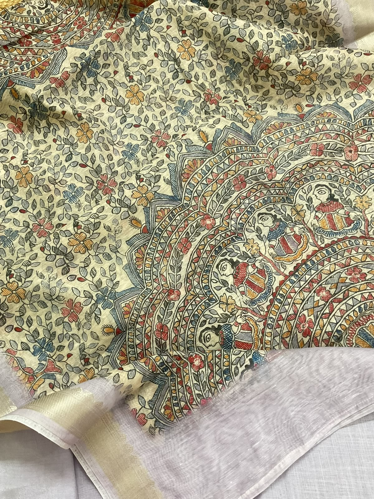 Soft Linen Jute Cotton Printed Embroidered Suit - Lavender