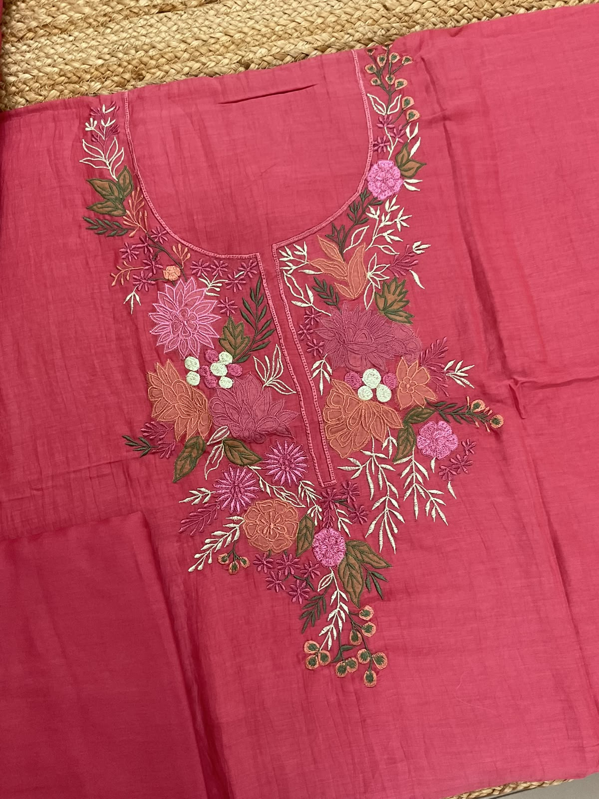 Pure Mul Chanderi Embroidered Suit - Dark Pink