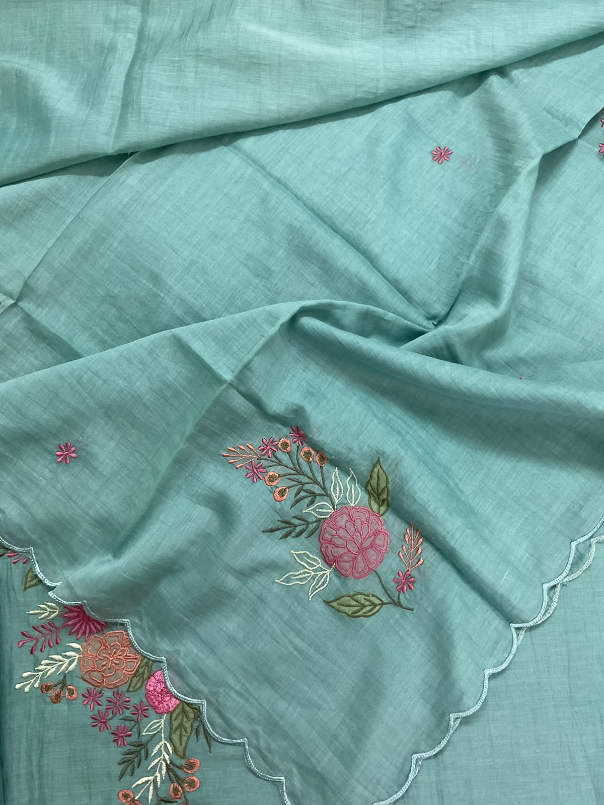 Pure Mul Chanderi Embroidered Suit - Blue