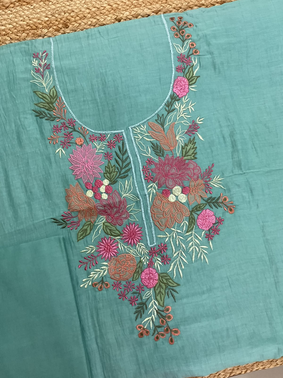 Pure Mul Chanderi Embroidered Suit - Blue