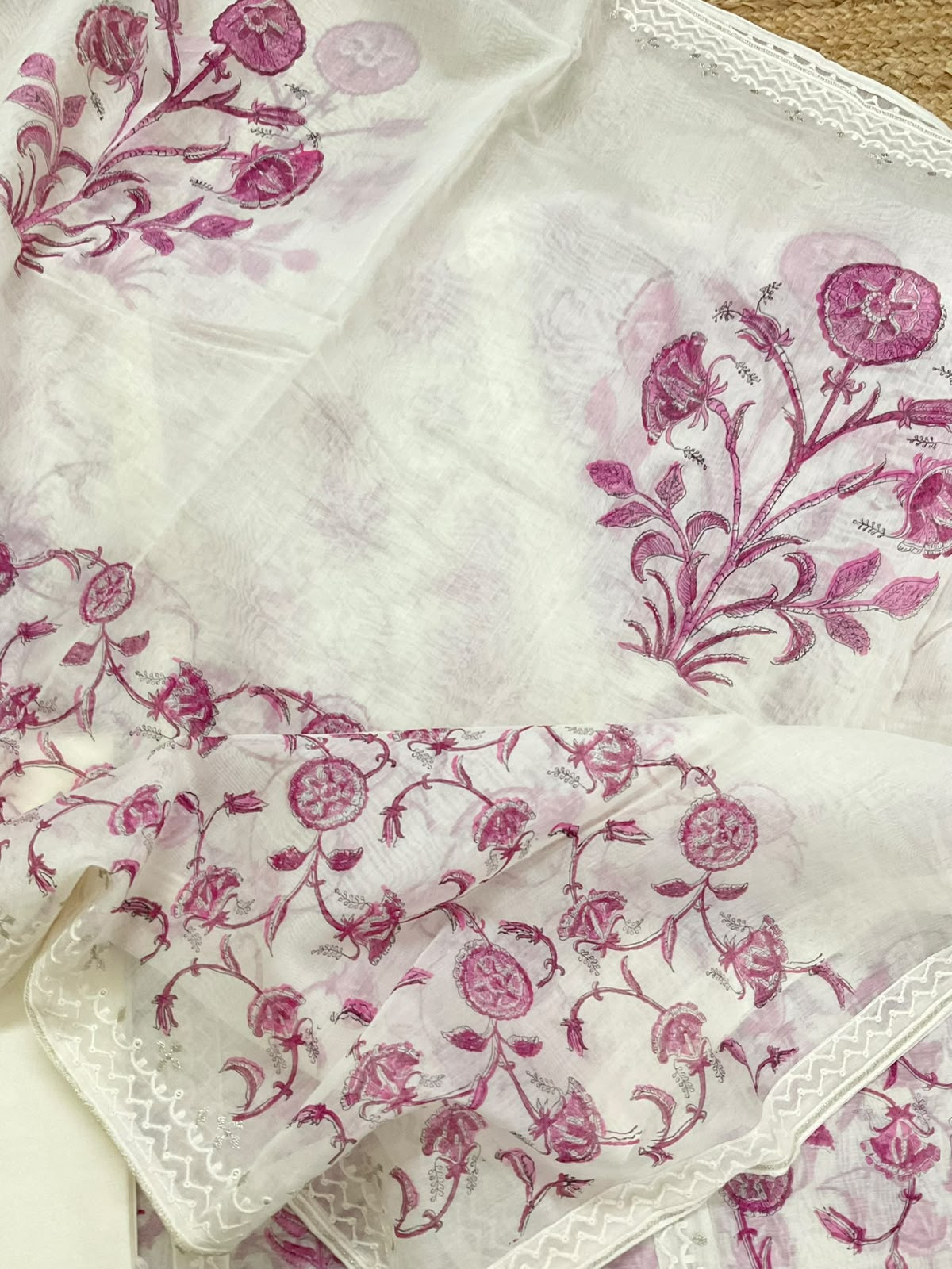 Pure Chanderi Printed Embroidered Suit - Off White