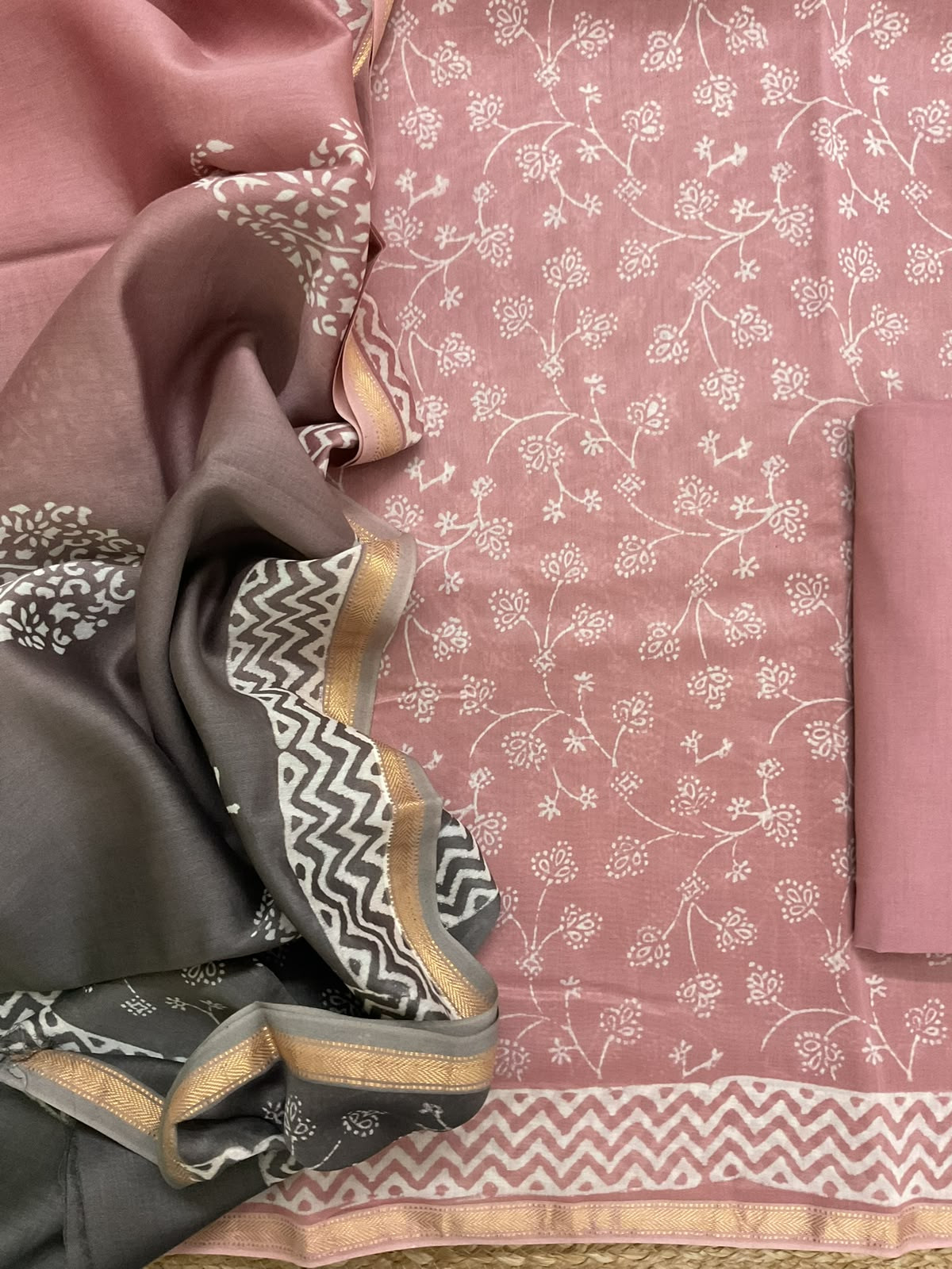 Pure Maheshwari Printed Suit - Onion Pink