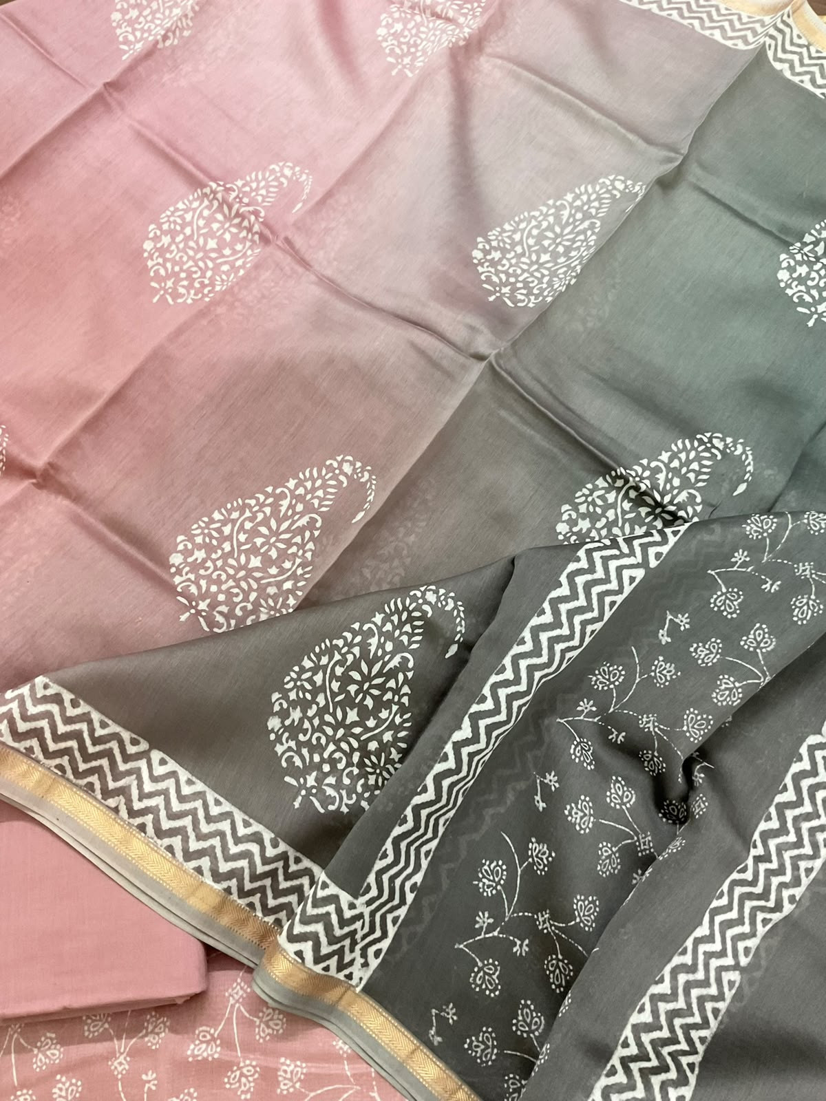 Pure Maheshwari Printed Suit - Onion Pink