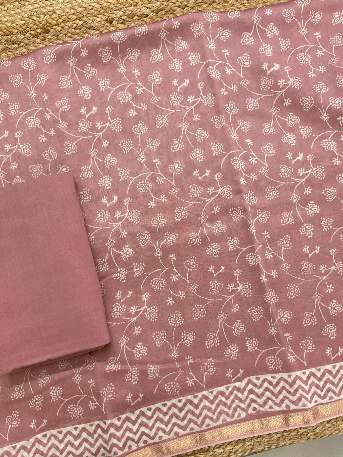 Pure Maheshwari Printed Suit - Onion Pink
