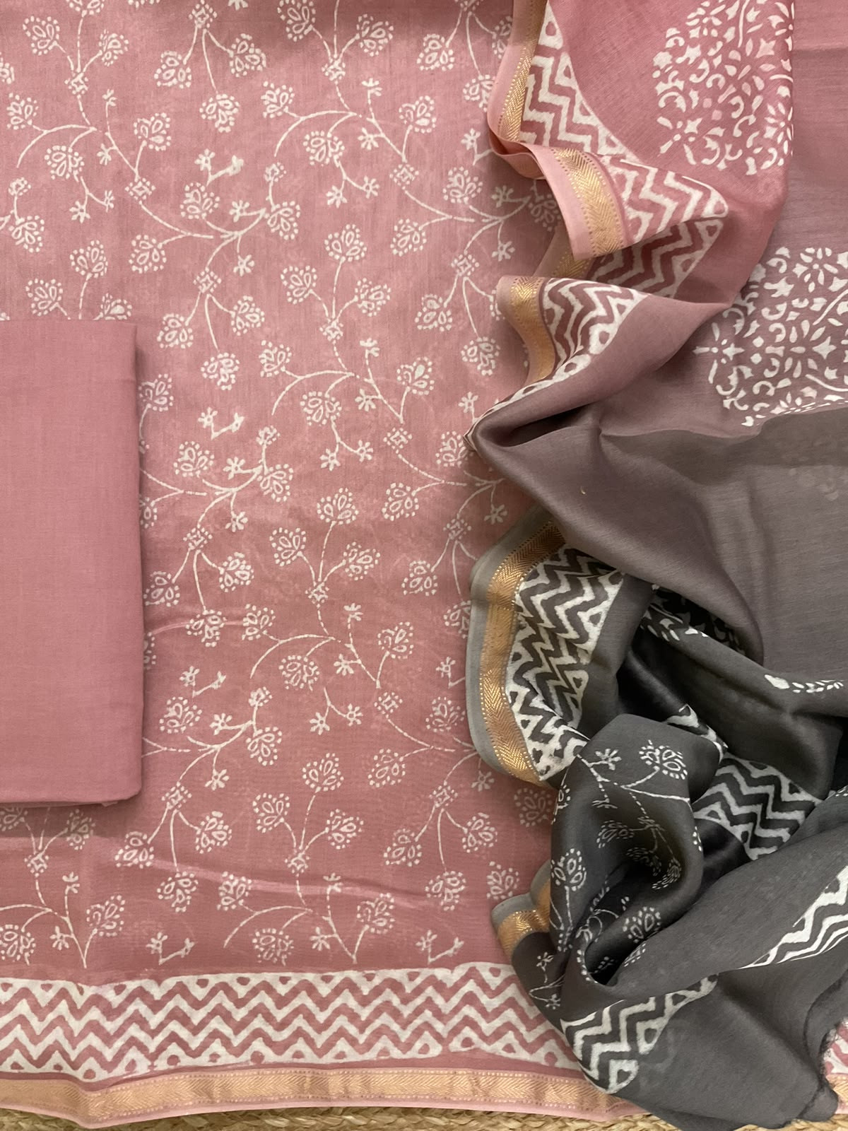 Pure Maheshwari Printed Suit - Onion Pink