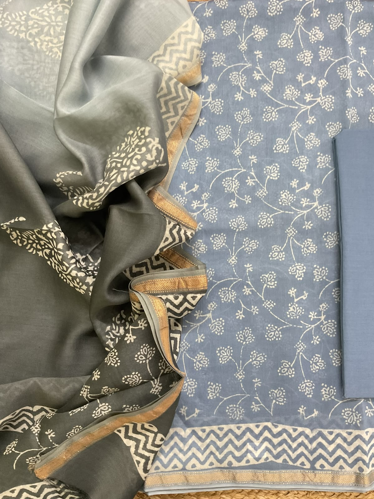 Pure Maheshwari Printed Suit - Blue