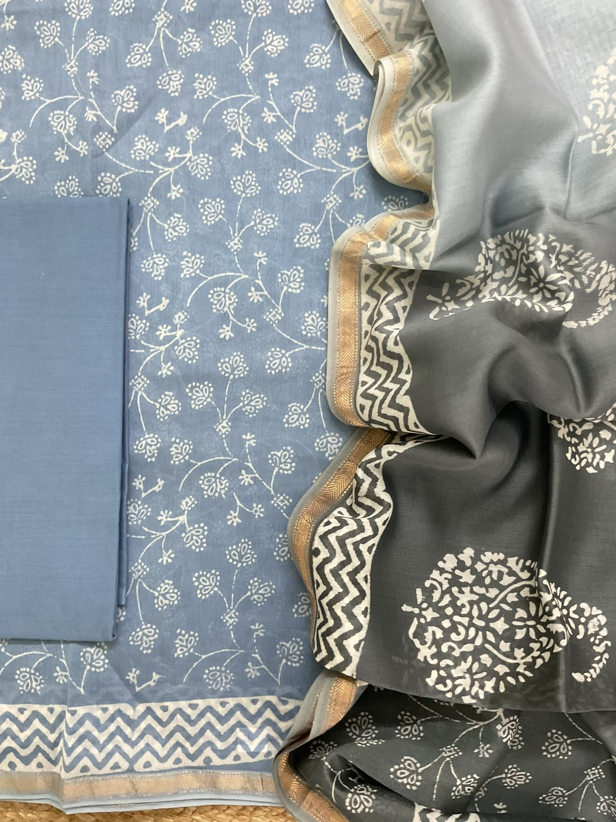 Pure Maheshwari Printed Suit - Blue