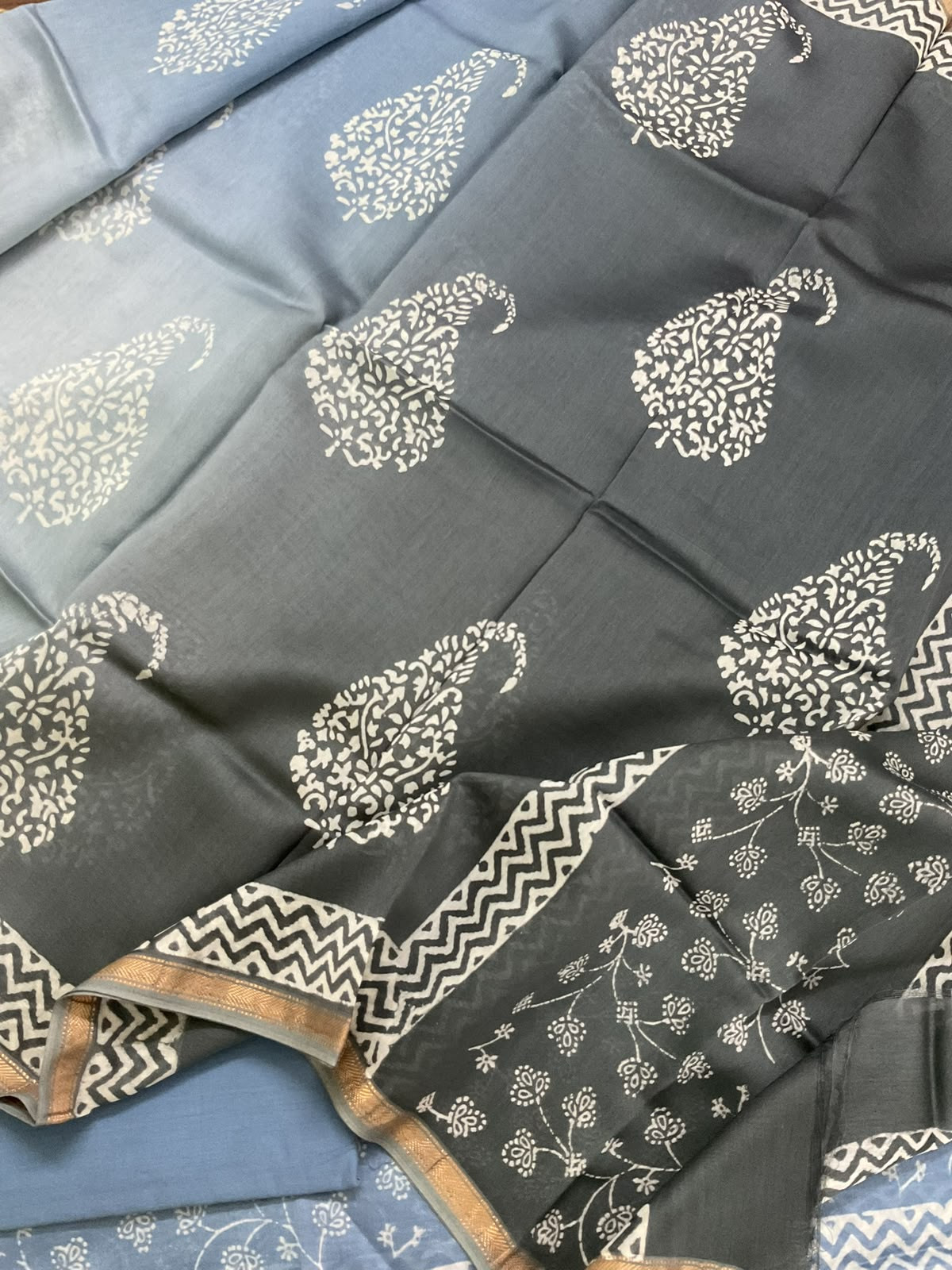 Pure Maheshwari Printed Suit - Blue
