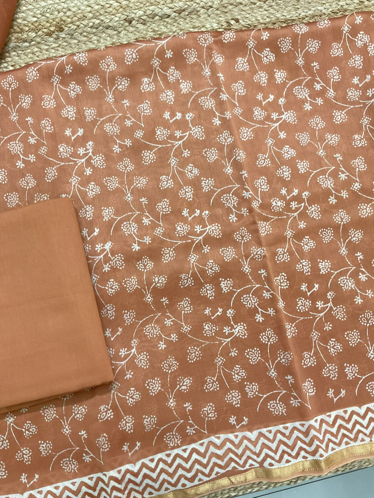 Pure Maheshwari Printed Suit - Rustic Peach