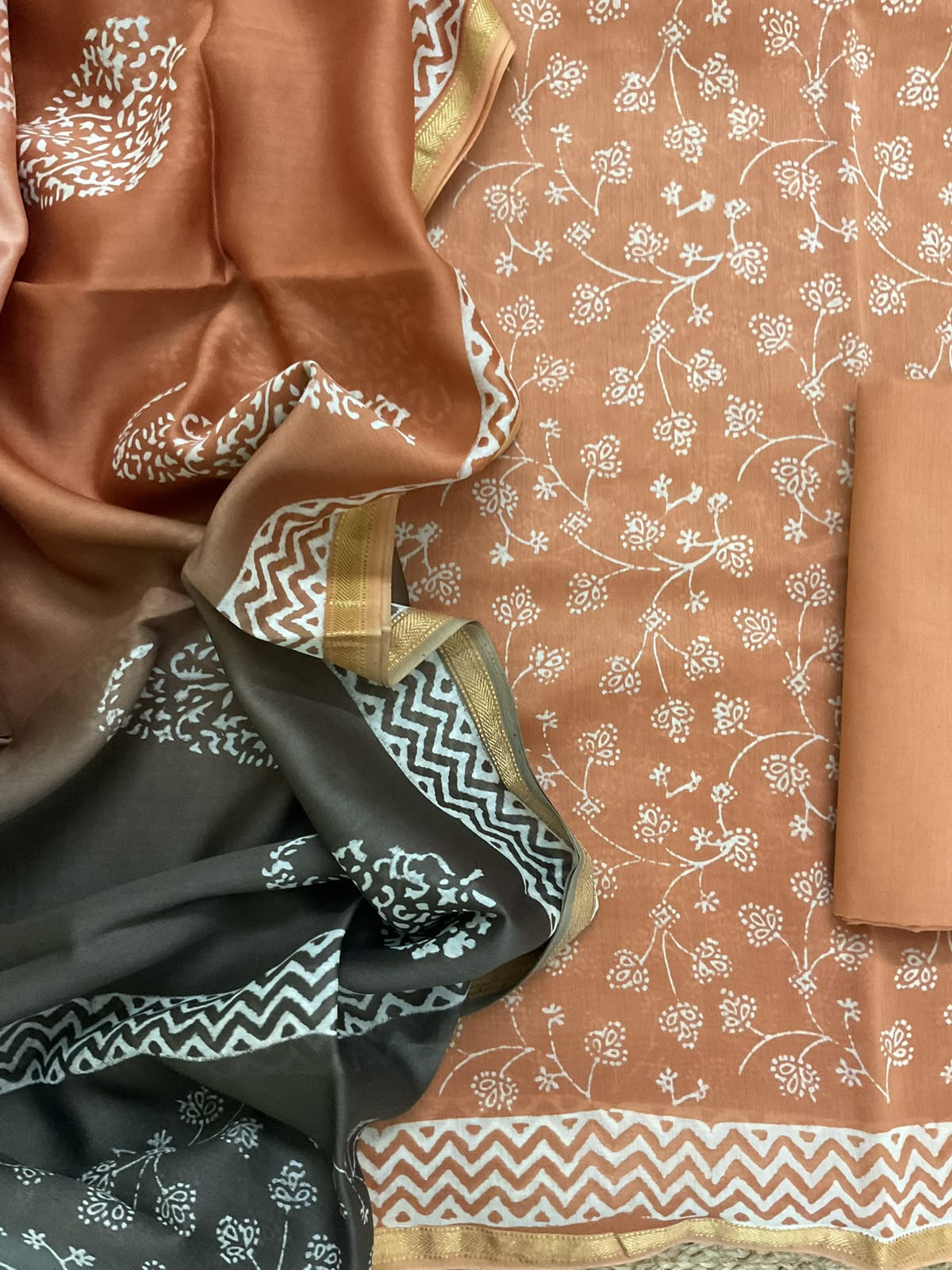 Pure Maheshwari Printed Suit - Rustic Peach