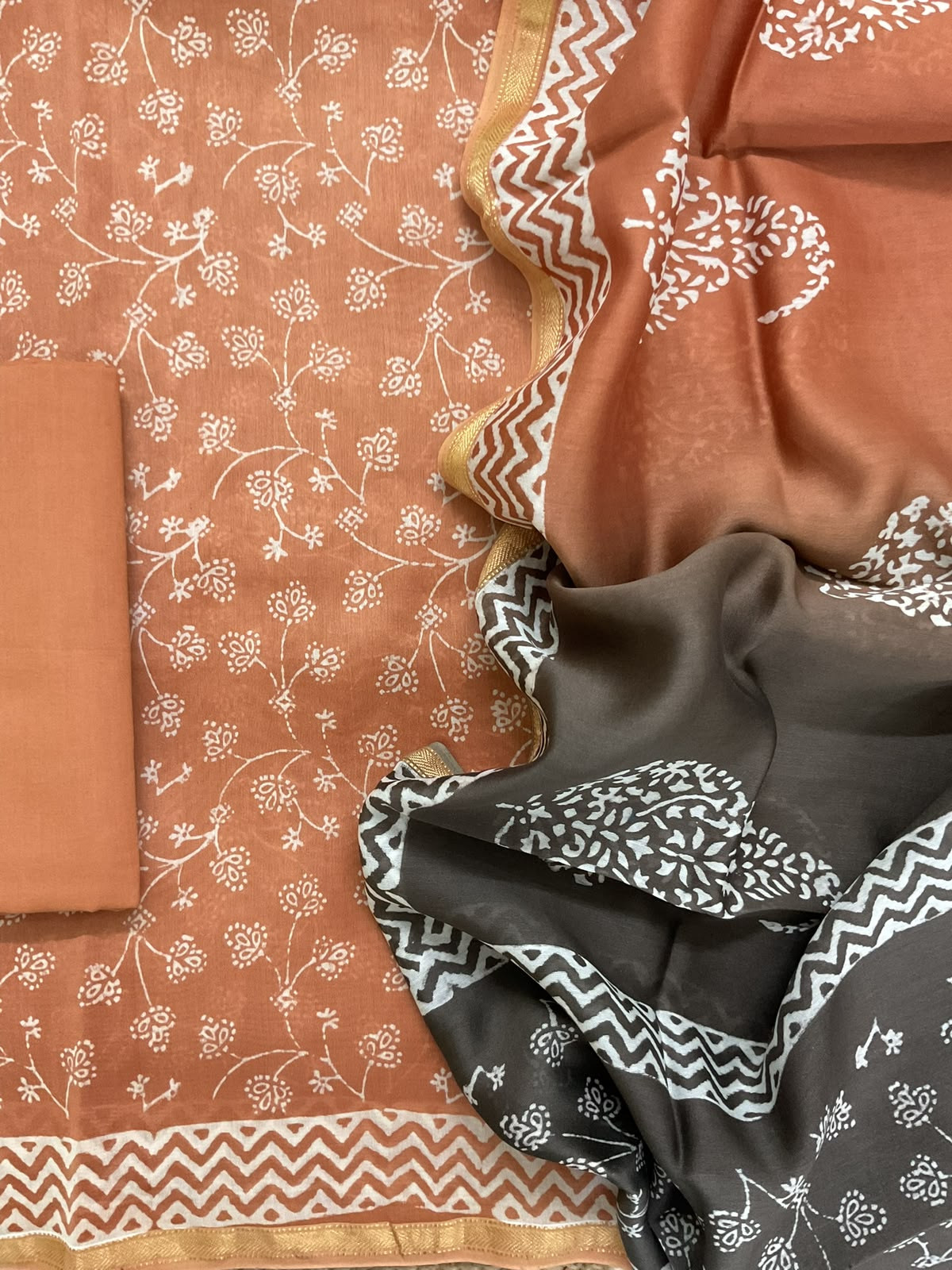 Pure Maheshwari Printed Suit - Rustic Peach