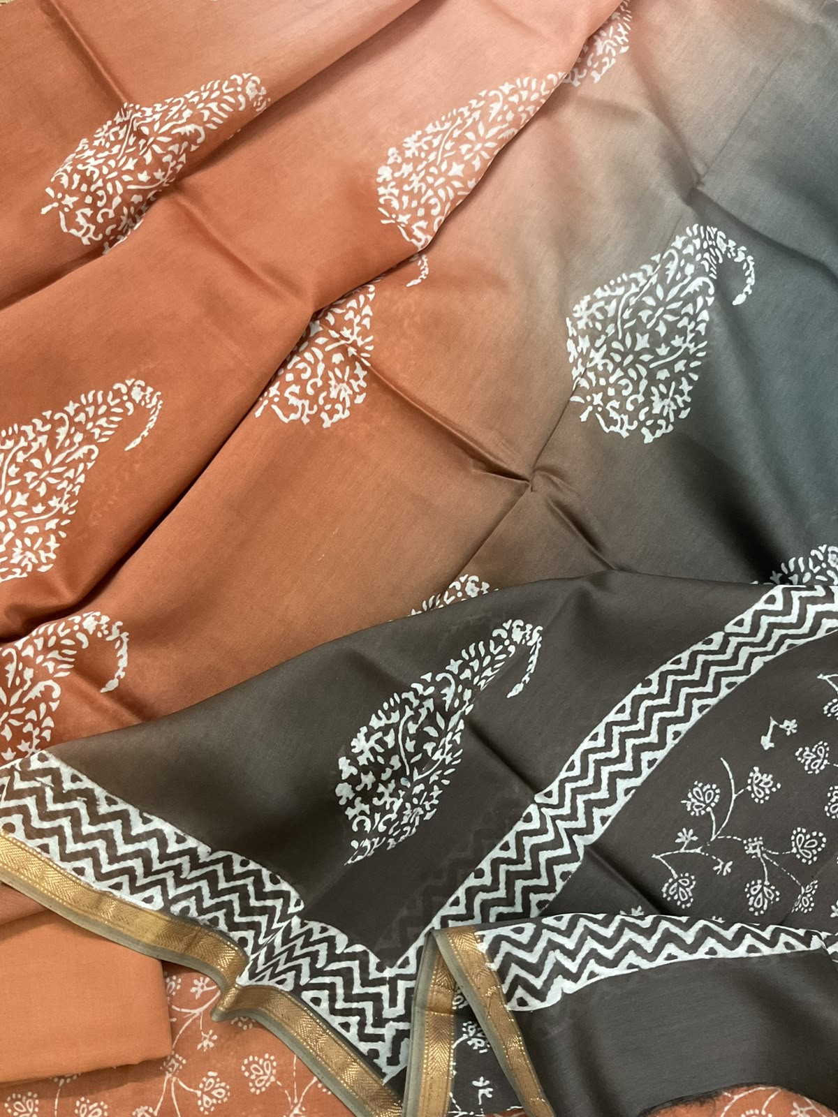 Pure Maheshwari Printed Suit - Rustic Peach