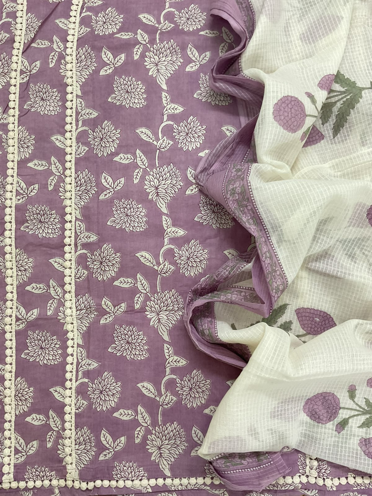 Pure Cotton Printed Embroidered Suit - Lavender