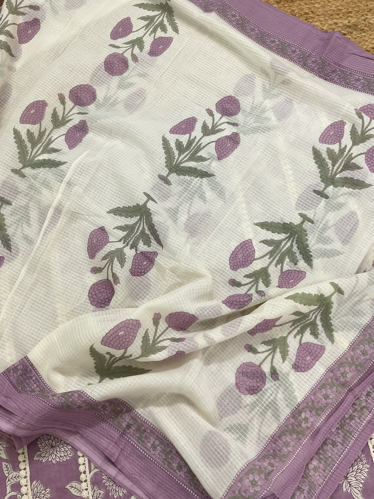 Pure Cotton Printed Embroidered Suit - Lavender