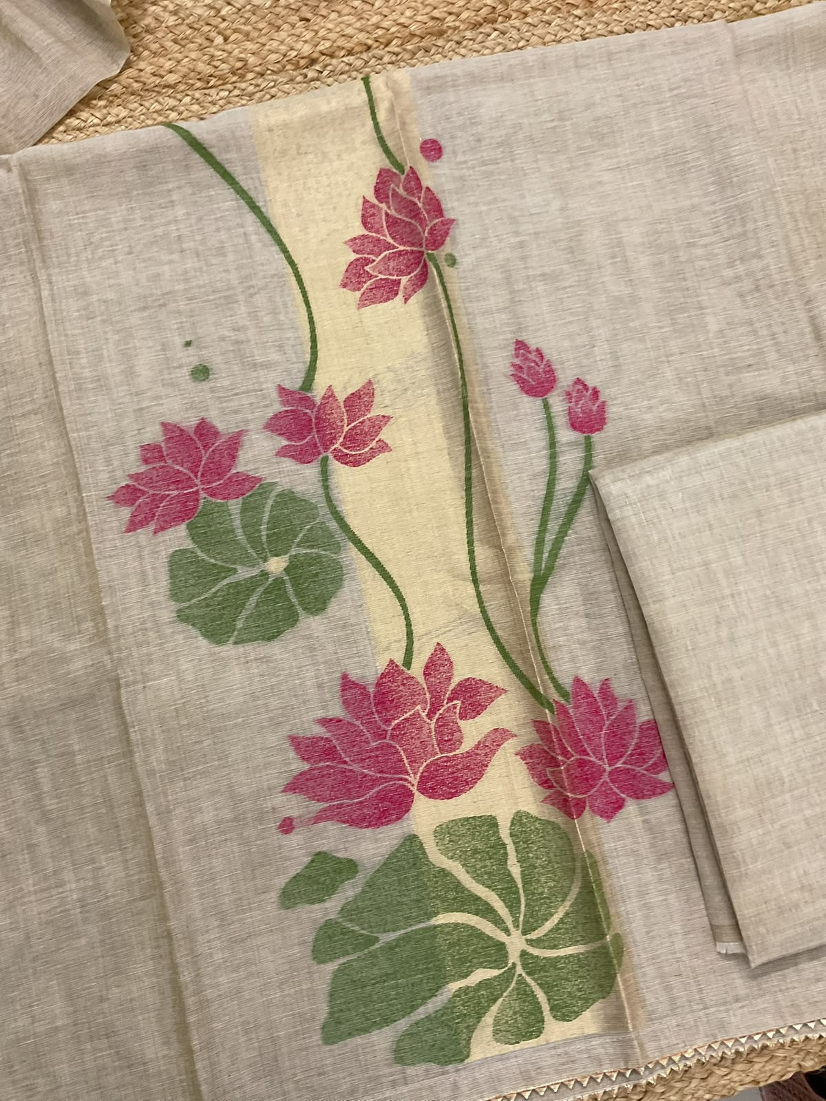 Soft Fine Slub Chanderi Jamdani Weaved Embroidered Suit - Beige
