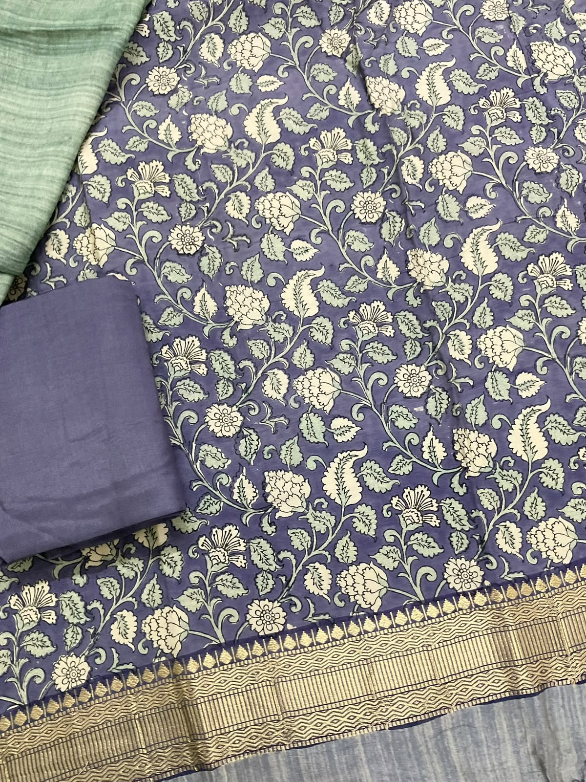 Pure Muslin Printed Banarasi Weaved Suit - Purple