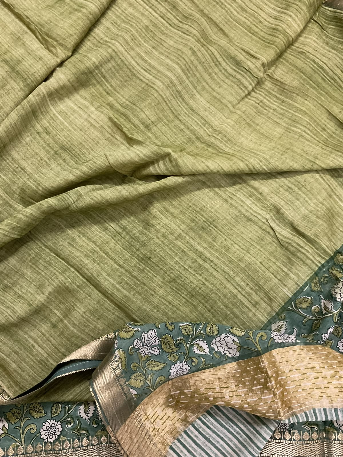 Pure Muslin Printed Banarasi Weaved Suit - Green
