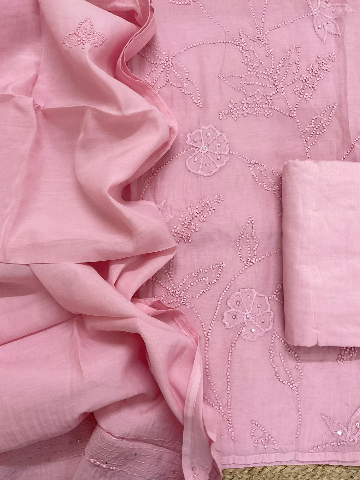Soft Chanderi Embroidered Suit - Pink
