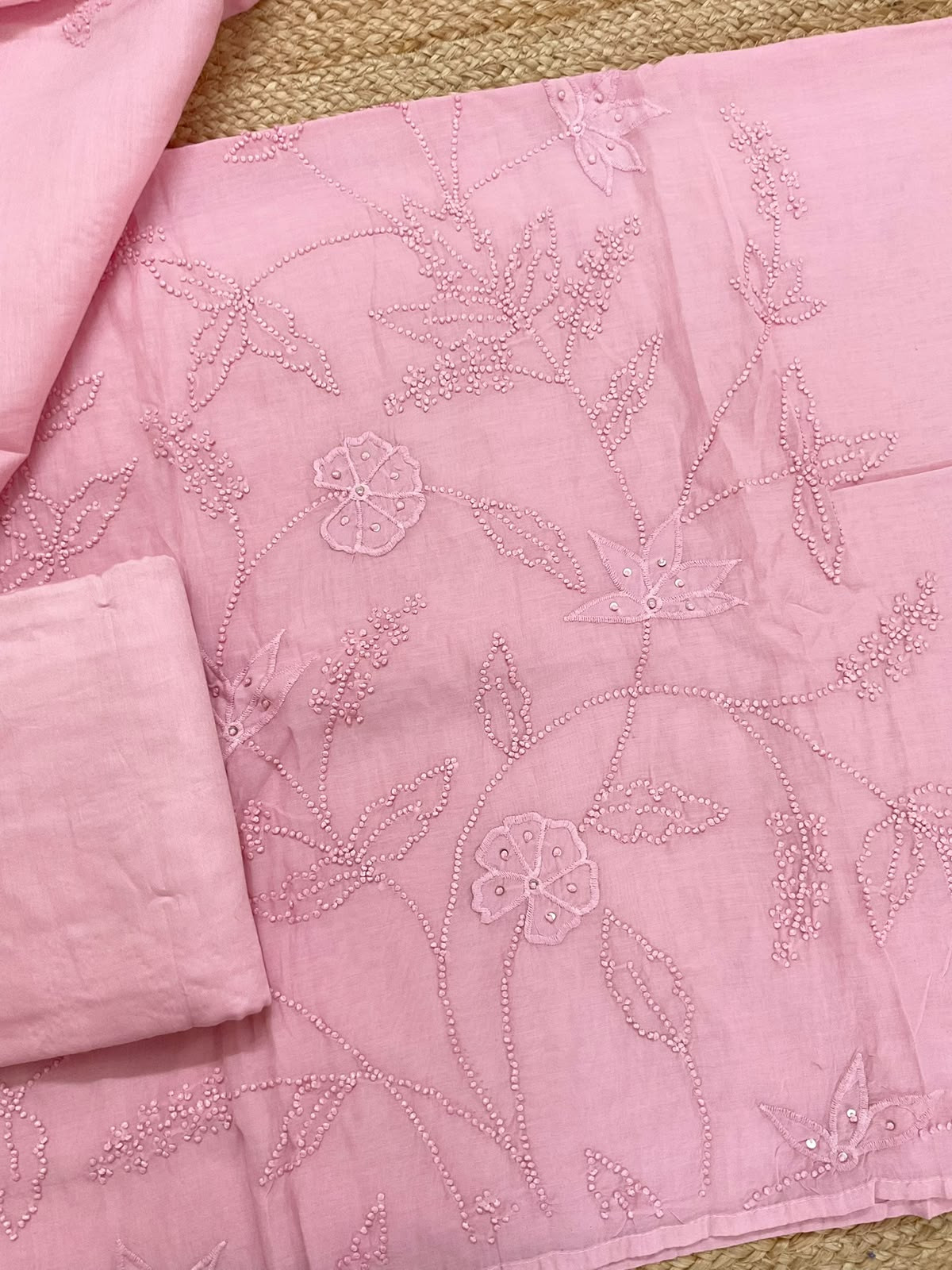 Soft Chanderi Embroidered Suit - Pink