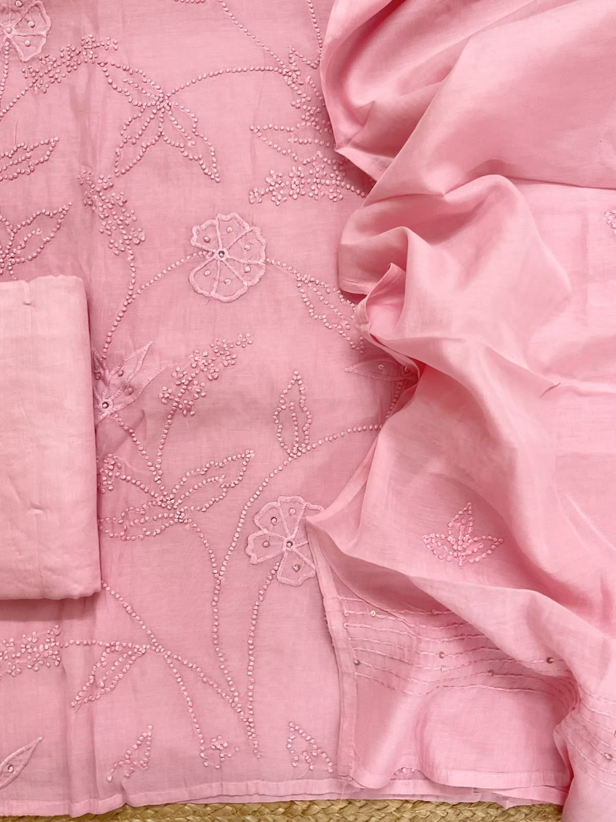 Soft Chanderi Embroidered Suit - Pink
