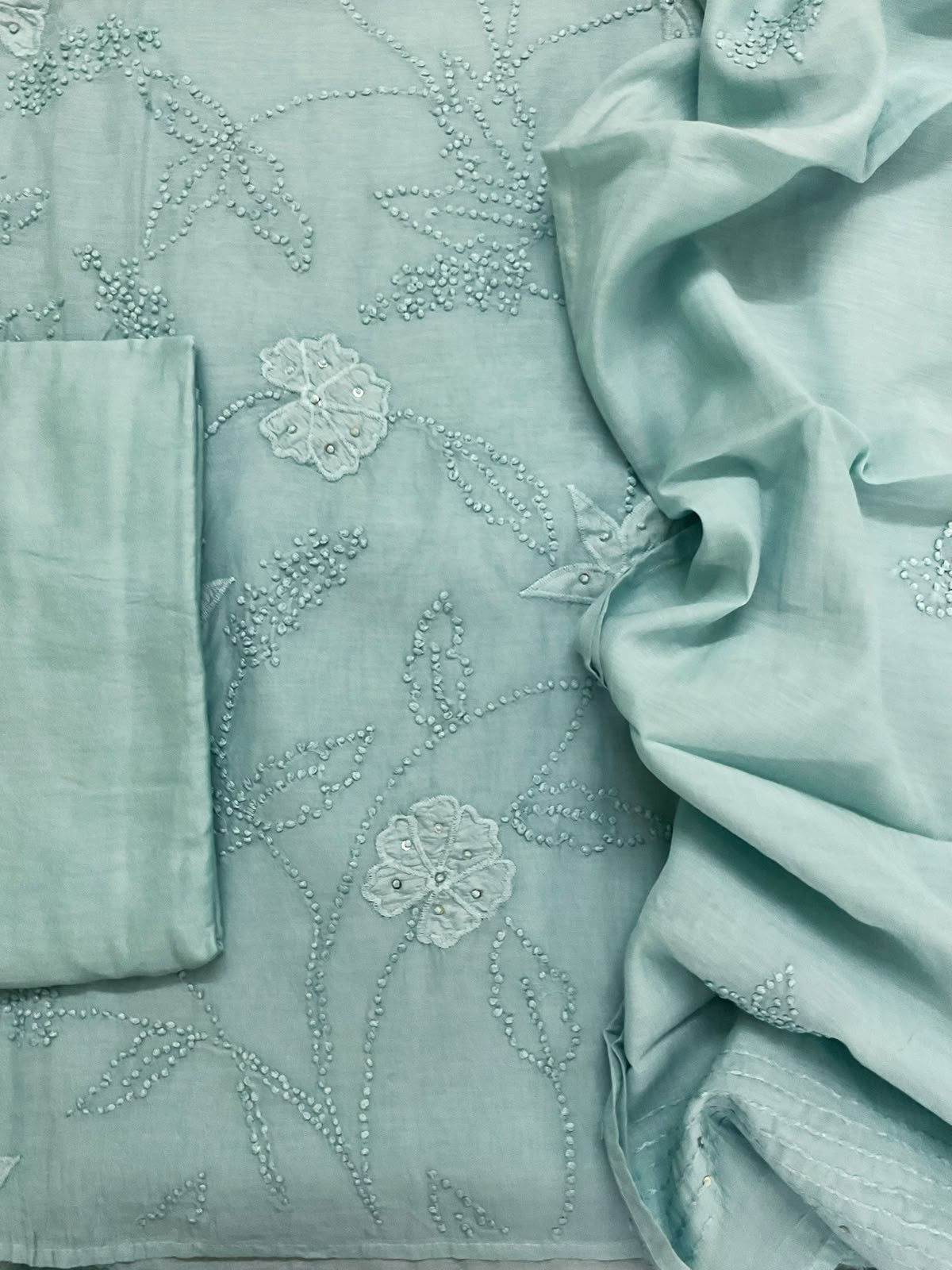 Soft Chanderi Embroidered Suit - Blue
