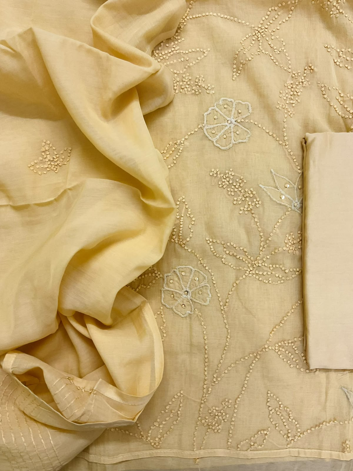 Soft Chanderi Embroidered Suit - Yellow