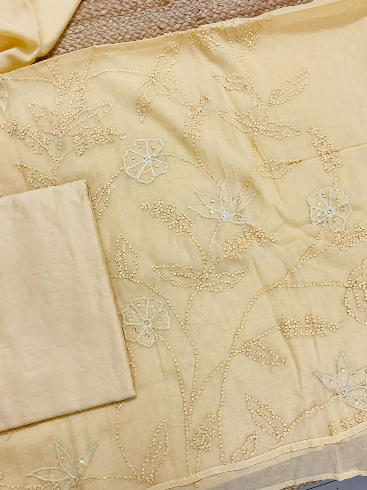 Soft Chanderi Embroidered Suit - Yellow