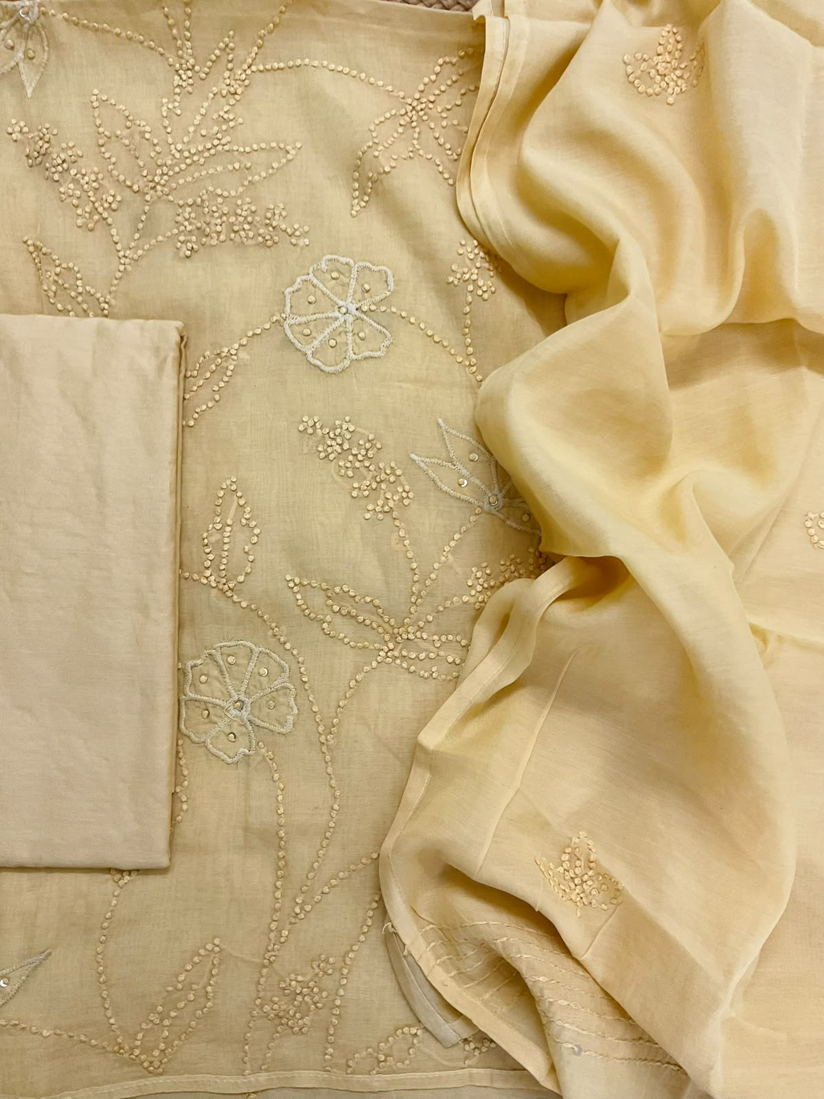 Soft Chanderi Embroidered Suit - Yellow