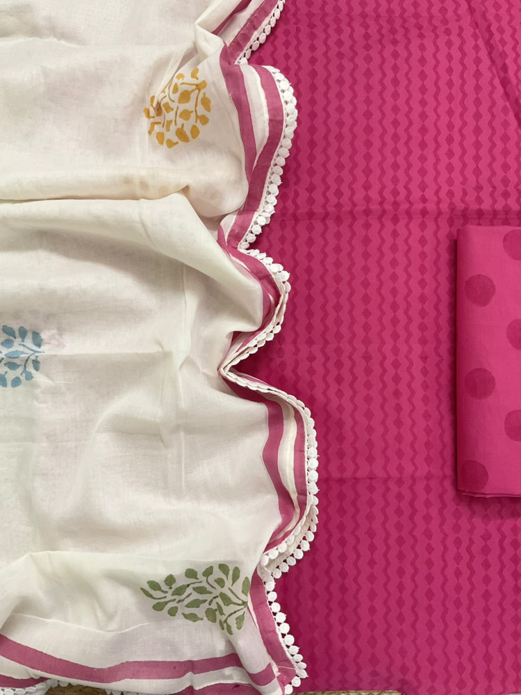 Image of Pure Fine Cotton Printed Suit - Pink