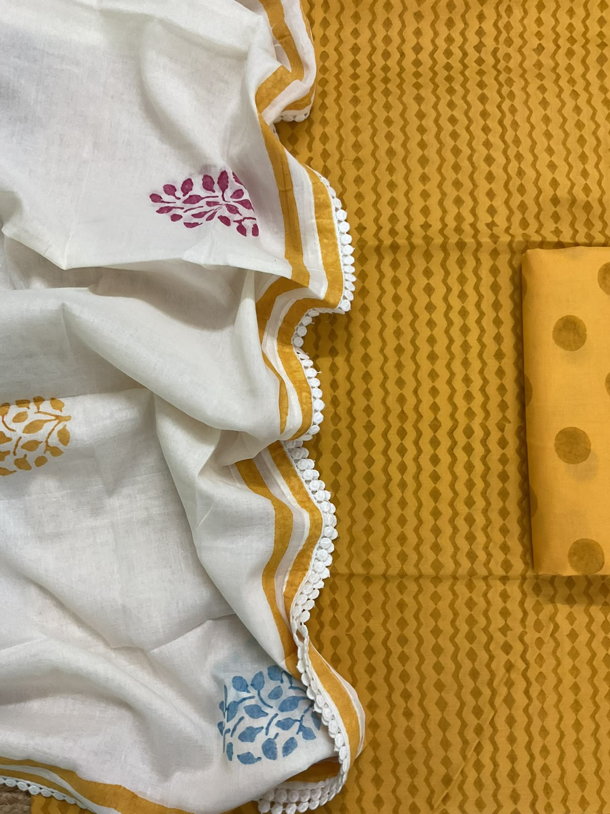 Pure Fine Cotton Printed Suit - Yellow